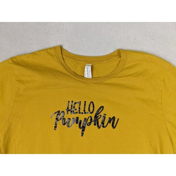 HELLO PUMPKIN - WOMEN'S YELLOW SHORT SLEEVE FITTED T-SHIRT - SIZE XL - Picture 3 of 8